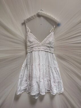 Aerie White Crochet Bust Summer Dress Spaghetti Strap S